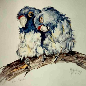 Blaues Papageien-Paar Lithographie (div. Größen)
